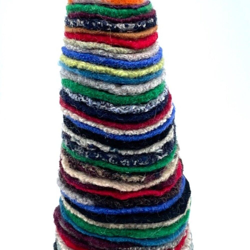 Charming Upcycled Wool Felt Handmade Christmas Tree 11" Stacked Recycled Sweater